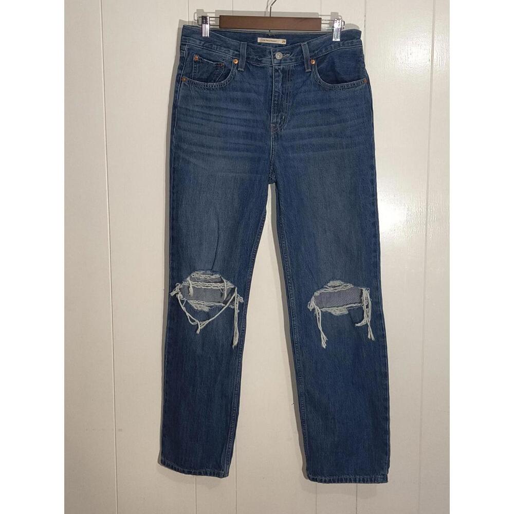 Levis Jeans Womens Sz 28 x30 Low Pro Straight Denim Distressed 100% Cotton Rigid